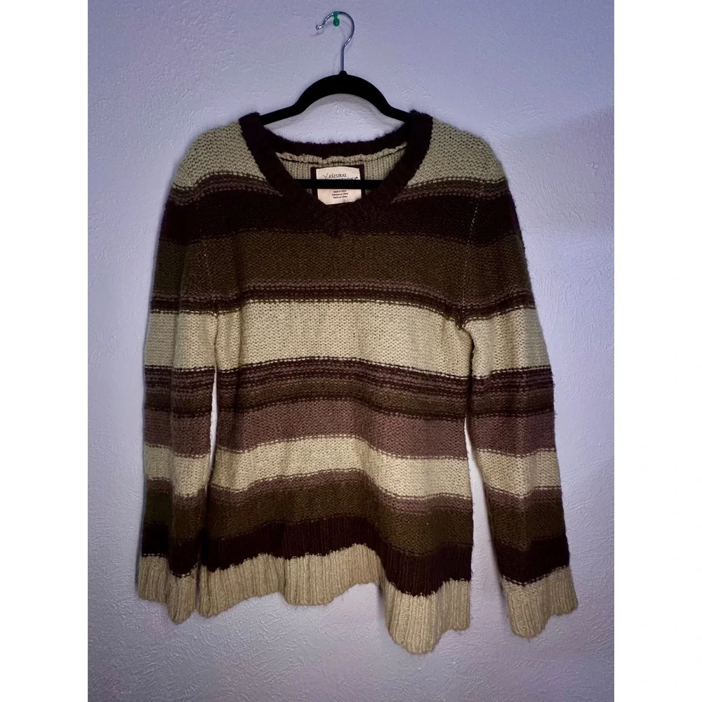 Natural Reflections Sweater striped brown green Size Medium - Picture 1 of 4